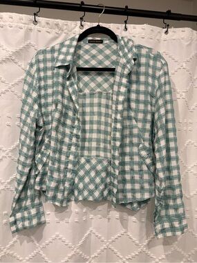 Zara Basic Green and White Gingham Shirt